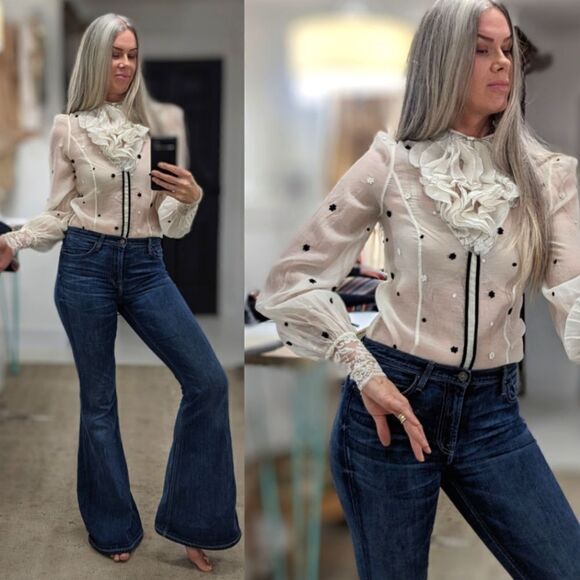 Silk Ruffle Blouse Bodysuit - Picture 1 of 7